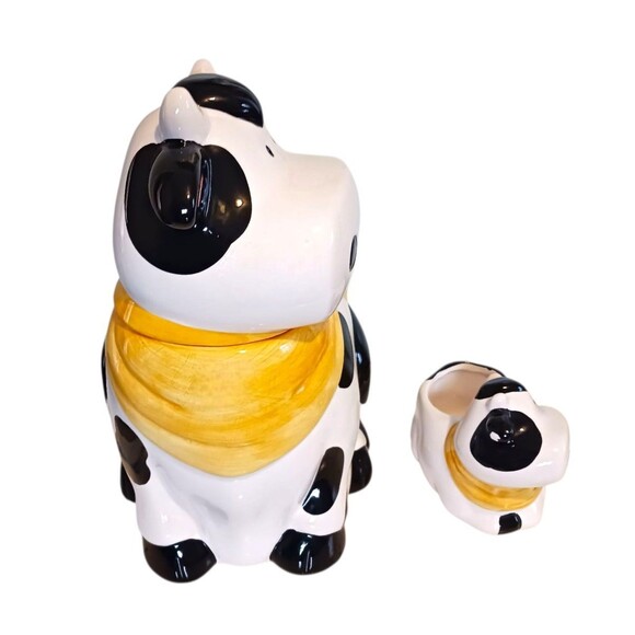 VTG Ceramic COW Novelty Cookie Jar Canister & Baby Cow Planter Set Farmhouse - Picture 2 of 8